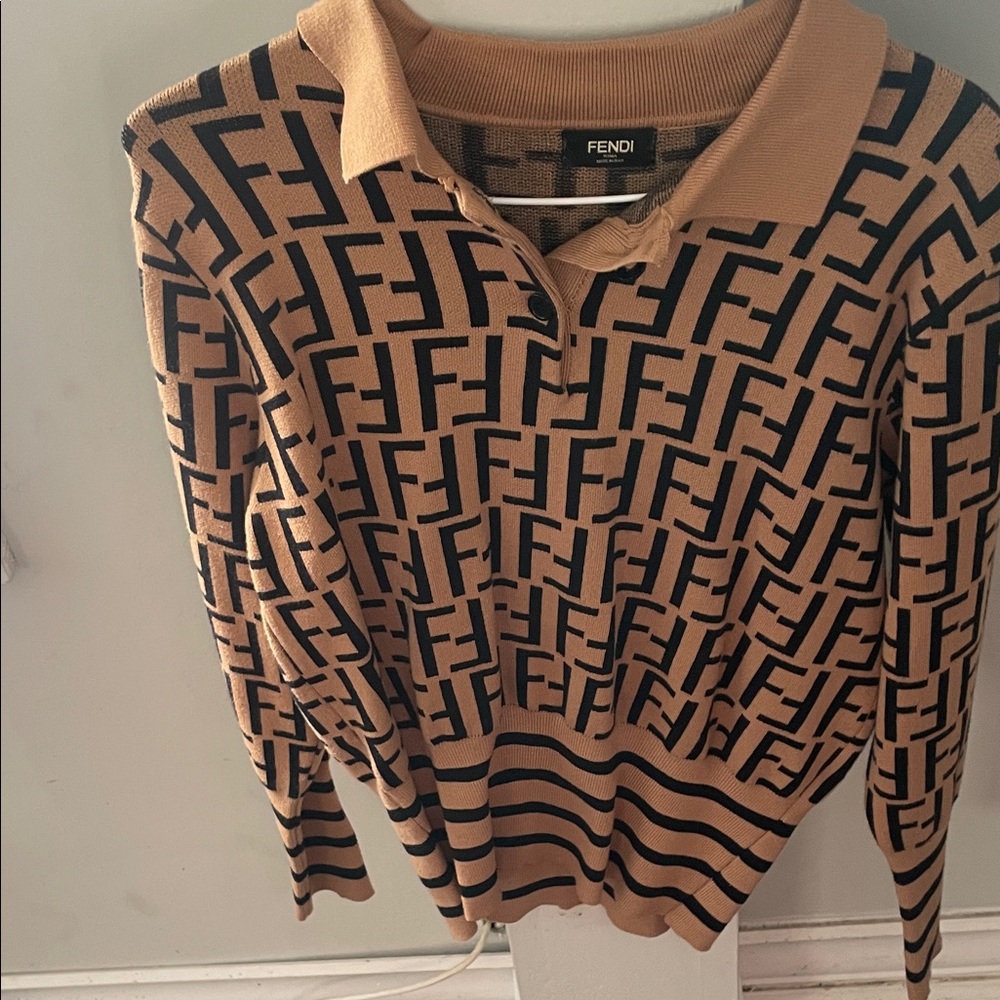 Fendi Tan and Black Monogram Polo Sweater